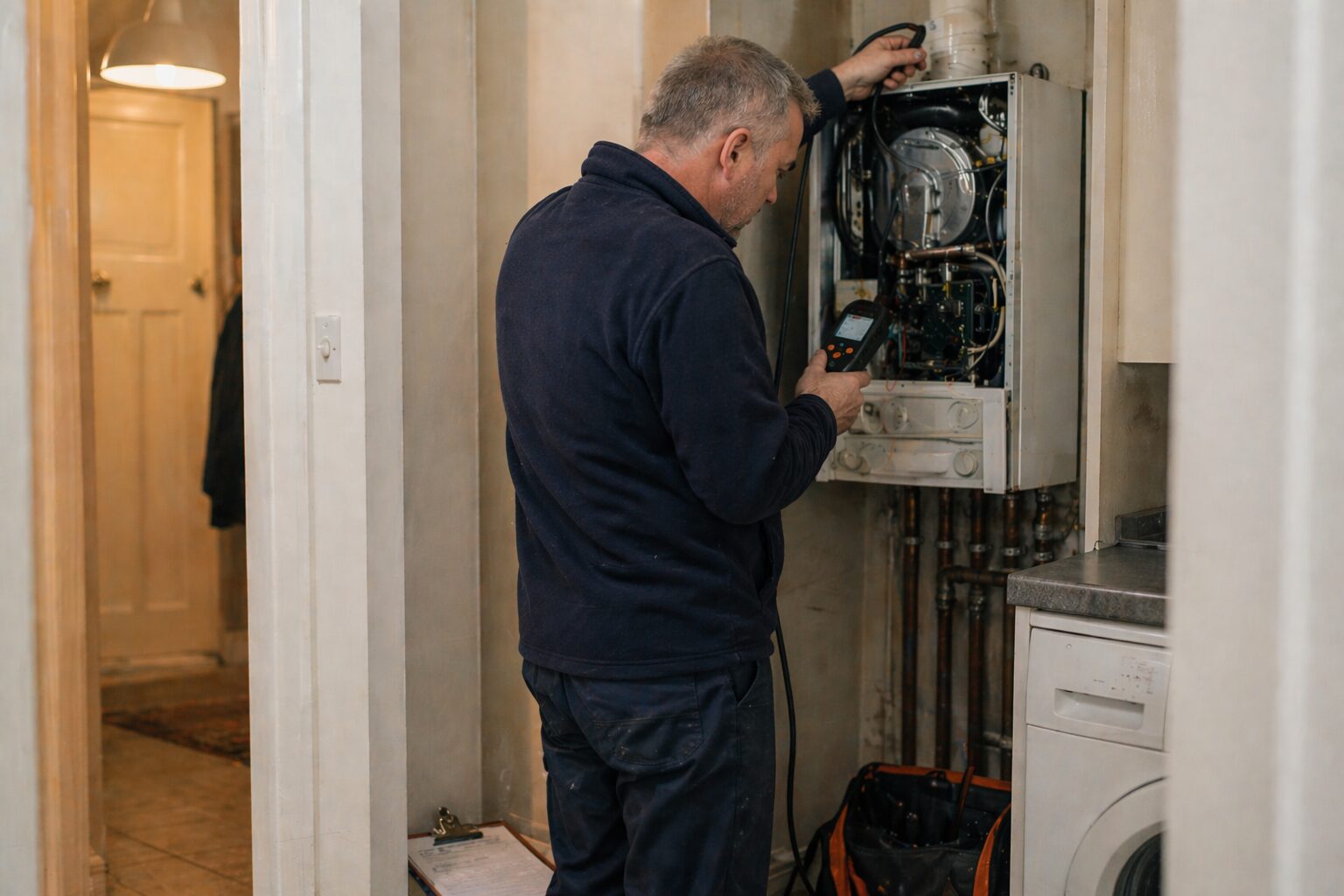Leicester gas engineer in overalls