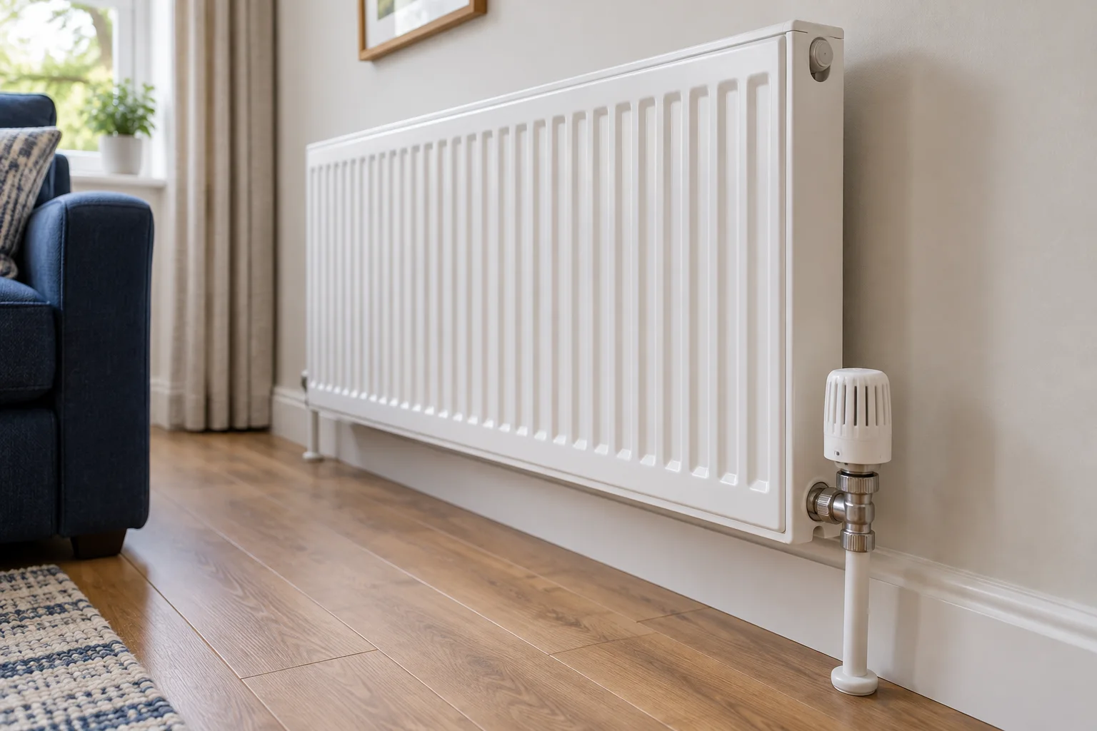 Illustration of a panel radiator and thermostatic radiator valve